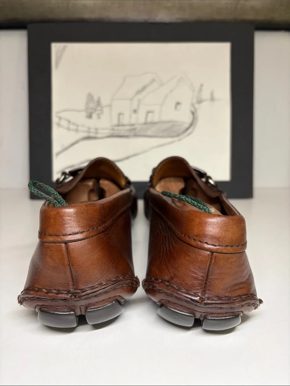 Prada classic moc-toe design silver-tone metal bit  driving loafers Men's 9